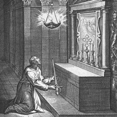 Ignatius offers his sword to the Virgin Mary at Montserrat